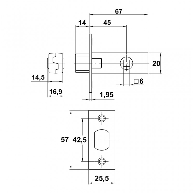 DEADBOLT DOOR LOCK 45 / SPLINDLE 6x6